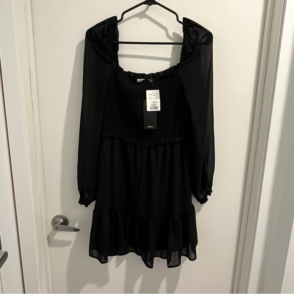 3/30$   Short Black Long Sleeve Sheer Dress